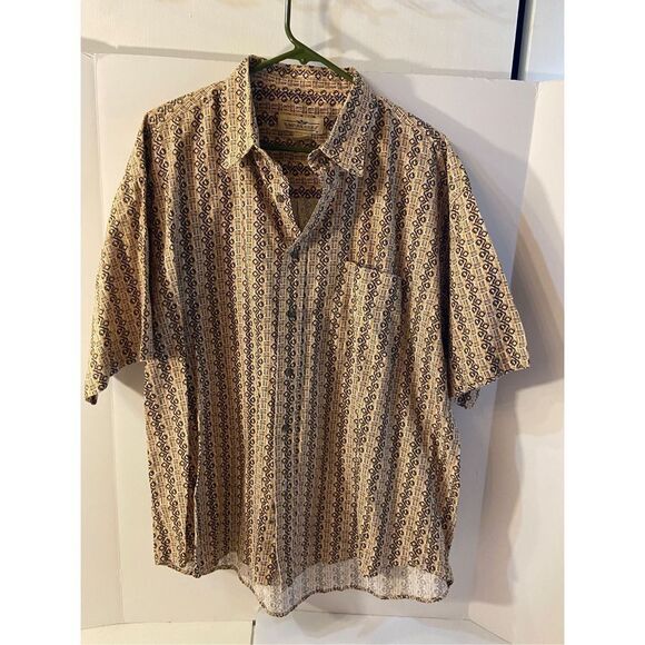 Natural Issue Mens Xl geometric tribal pattern button shirt top rn#37763 brown - Picture 1 of 5